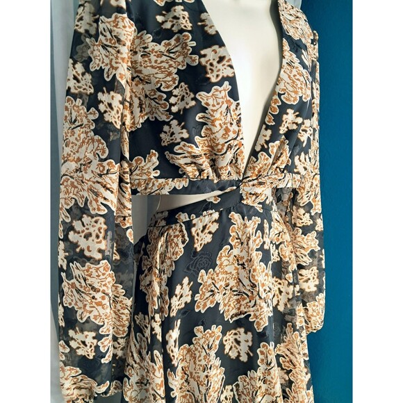 NWT Gianni Bini Black Brown V-Neck Cut Out Maxi Dress Size 12 - Picture 9 of 10